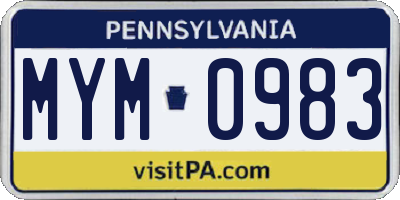 PA license plate MYM0983