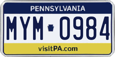 PA license plate MYM0984