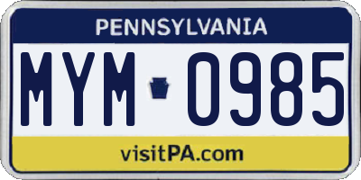PA license plate MYM0985