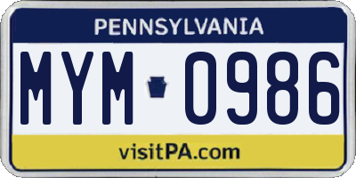 PA license plate MYM0986