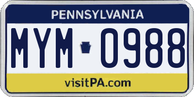 PA license plate MYM0988