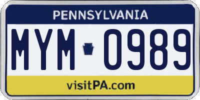 PA license plate MYM0989