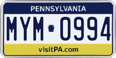 PA license plate MYM0994