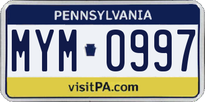 PA license plate MYM0997