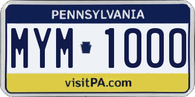PA license plate MYM1000