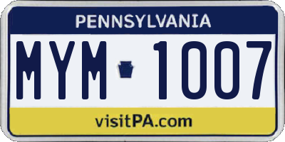 PA license plate MYM1007