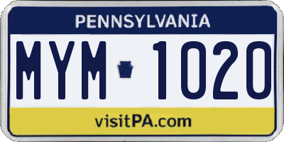 PA license plate MYM1020