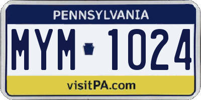 PA license plate MYM1024