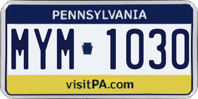 PA license plate MYM1030