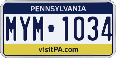 PA license plate MYM1034