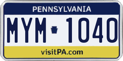 PA license plate MYM1040