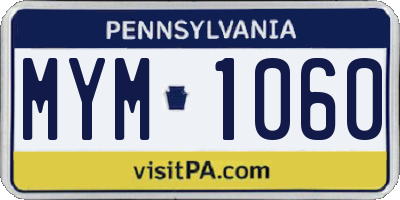 PA license plate MYM1060