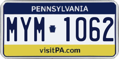 PA license plate MYM1062