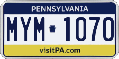 PA license plate MYM1070