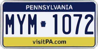 PA license plate MYM1072