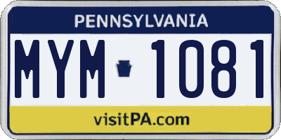 PA license plate MYM1081
