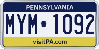PA license plate MYM1092