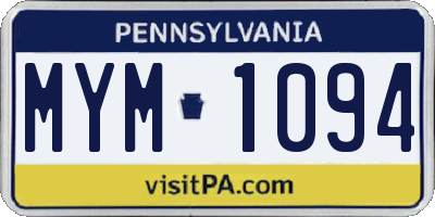 PA license plate MYM1094