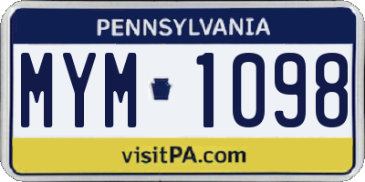 PA license plate MYM1098