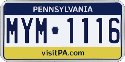 PA license plate MYM1116