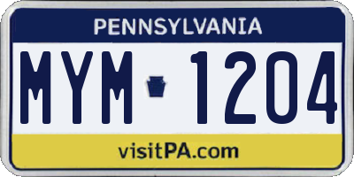 PA license plate MYM1204