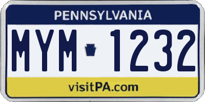 PA license plate MYM1232