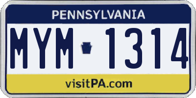 PA license plate MYM1314