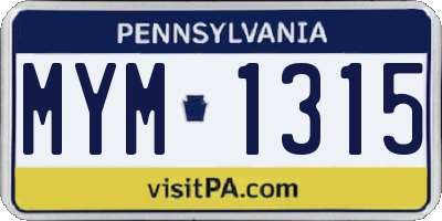 PA license plate MYM1315