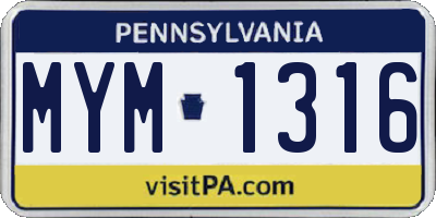 PA license plate MYM1316