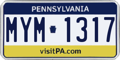 PA license plate MYM1317