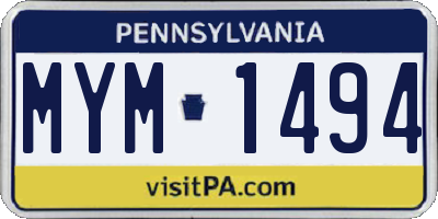 PA license plate MYM1494