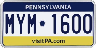 PA license plate MYM1600
