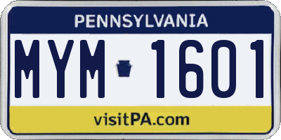 PA license plate MYM1601