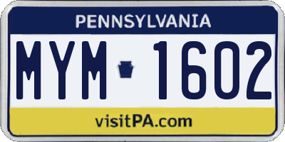 PA license plate MYM1602