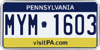 PA license plate MYM1603