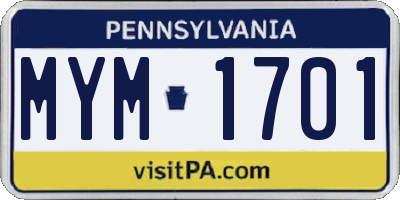 PA license plate MYM1701