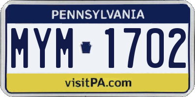 PA license plate MYM1702