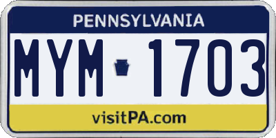 PA license plate MYM1703