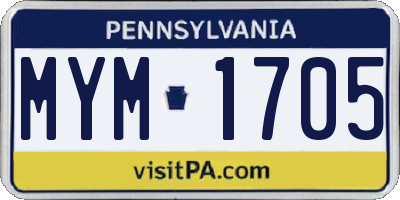 PA license plate MYM1705