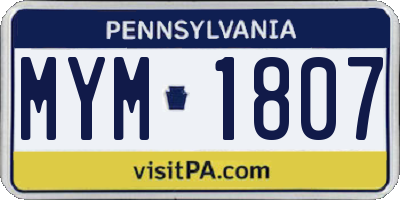 PA license plate MYM1807