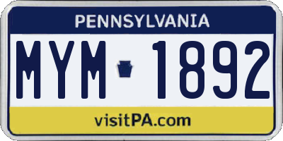 PA license plate MYM1892