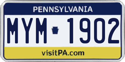 PA license plate MYM1902