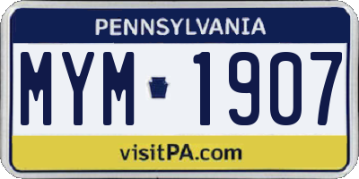 PA license plate MYM1907