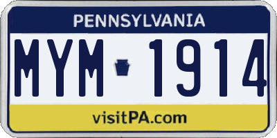 PA license plate MYM1914
