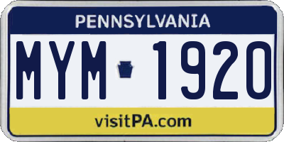 PA license plate MYM1920