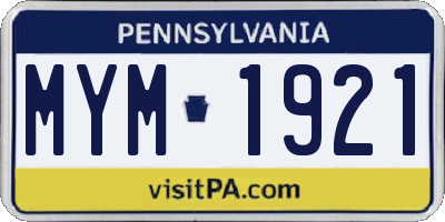 PA license plate MYM1921
