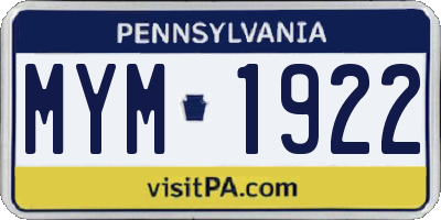 PA license plate MYM1922