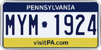 PA license plate MYM1924
