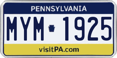 PA license plate MYM1925