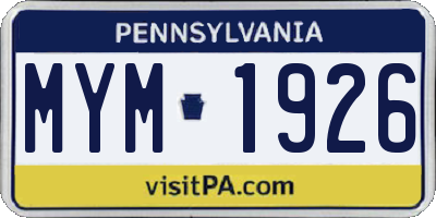 PA license plate MYM1926